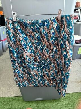 Peacock Print Mini Skirt in Teal and Brown mp28